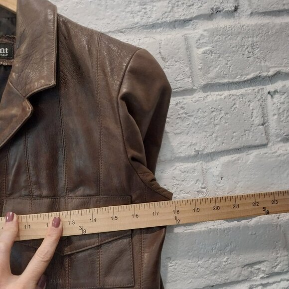MARC LAURENT Italy Leather Jacket Womens M 6 Chocolate Brown Vintage Blazer - Picture 8 of 12